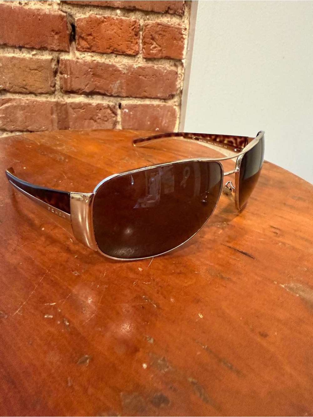 VTG Prada SPR 75G Shield Aviator Sunglasses Silver Brown Tortoise Made In Italy